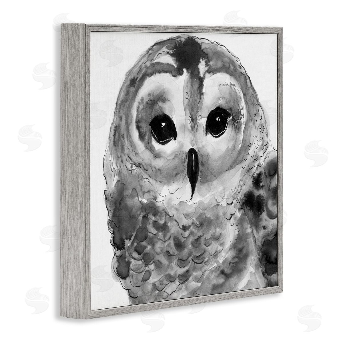 Patti Mann Tranquil Barn Owl Bird Face Portrait Painting Gray Framed Glicee Wall Art Print