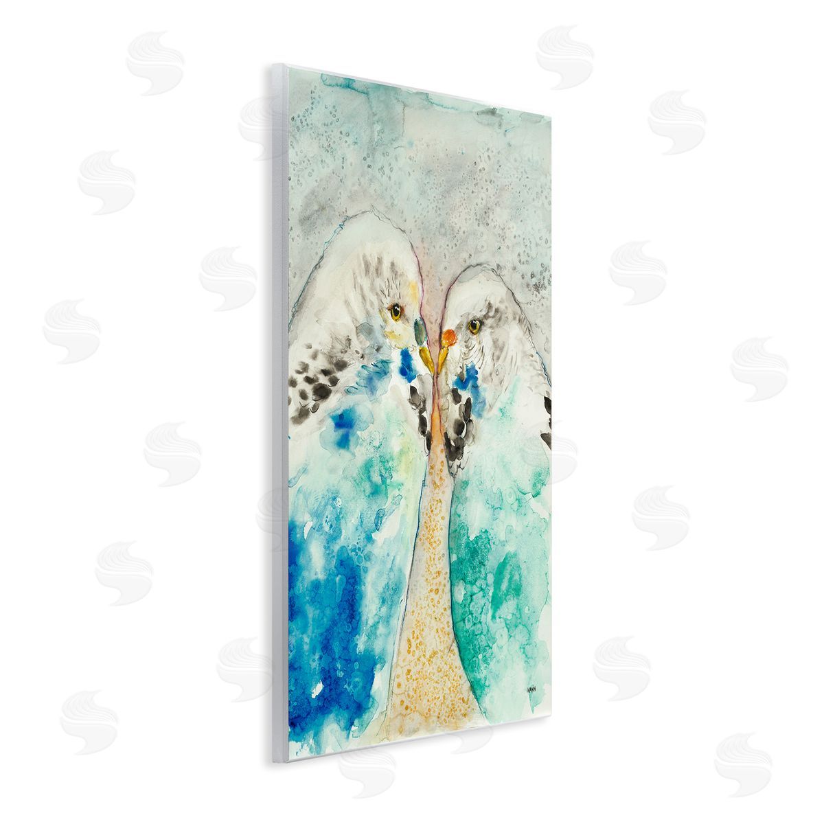Patti Mann Pair Blue Parakeets Birds Dotted Watercolor Detail Wall Plaque Art Print