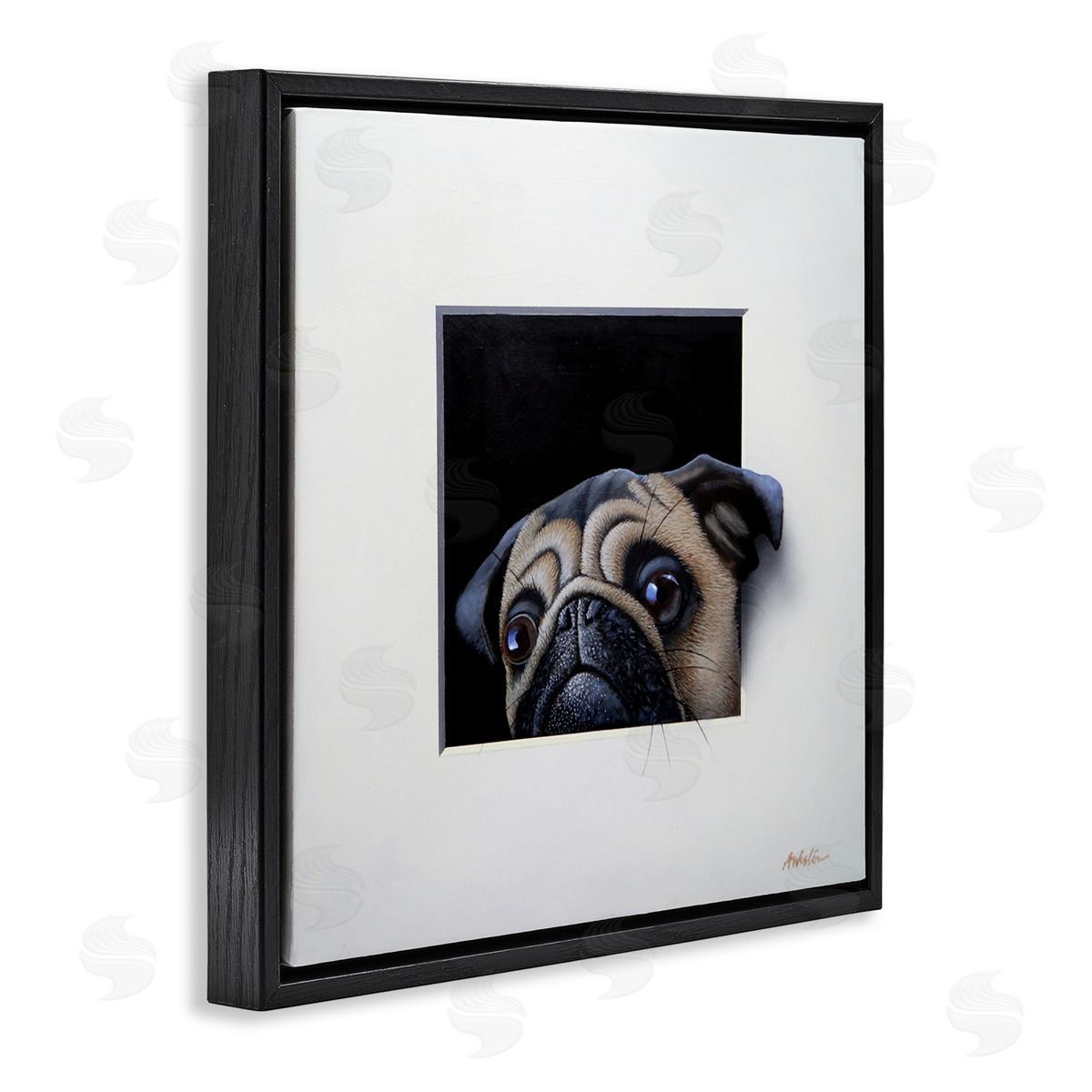 Alan Weston Pug Peeking Optical Illusion Square Detailed Painting Black Floating Frame Canvas Wall Art Print