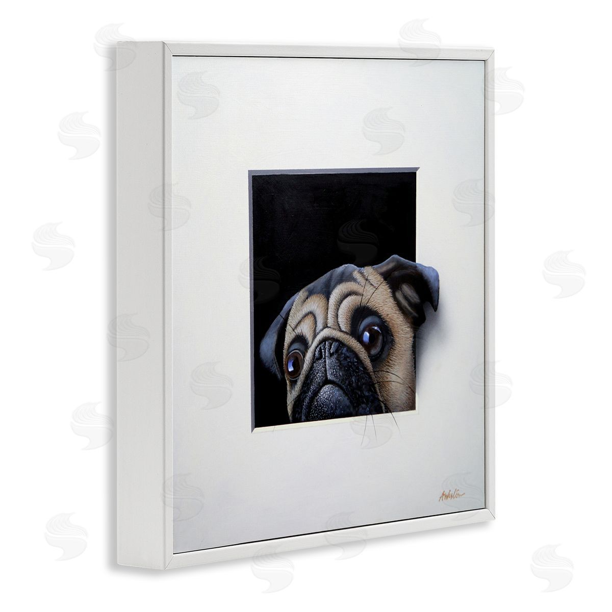 Alan Weston Pug Peeking Optical Illusion Square Detailed Painting White Framed Glicee Wall Art Print