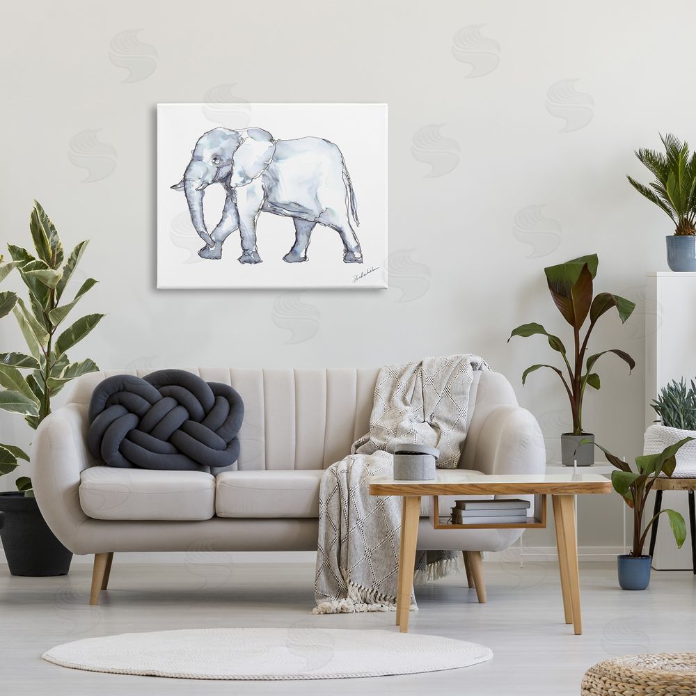 Kendra Shedenhelm Elephant Walking Casual Watercolor Sketch  Canvas Wall Art Print in Room