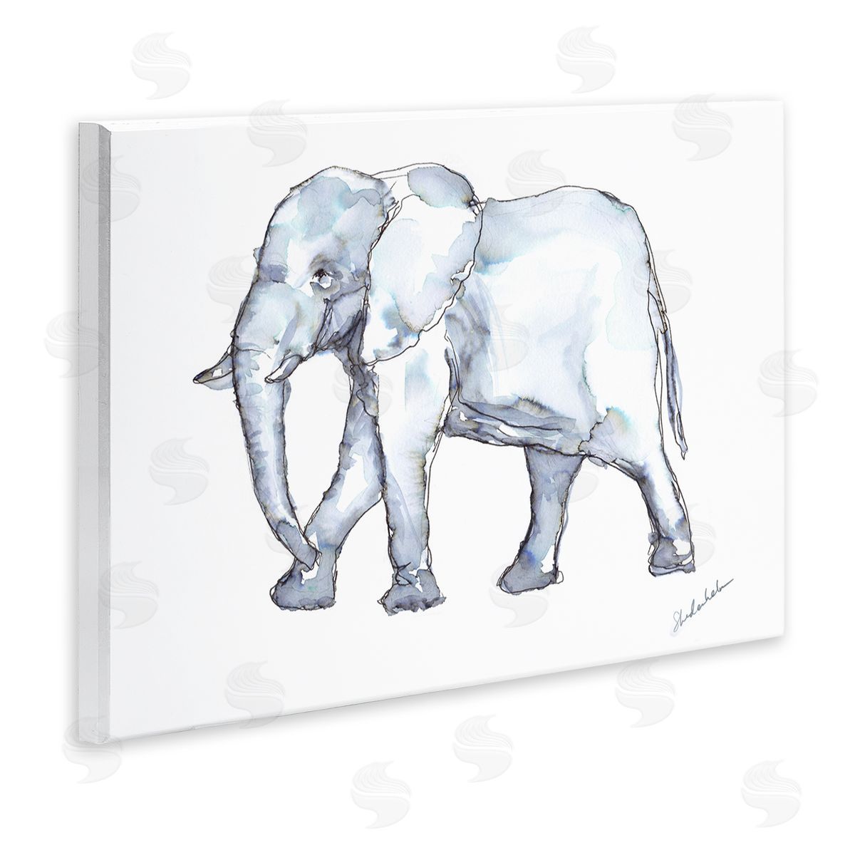Kendra Shedenhelm Elephant Walking Casual Watercolor Sketch  Wall Plaque Art Print