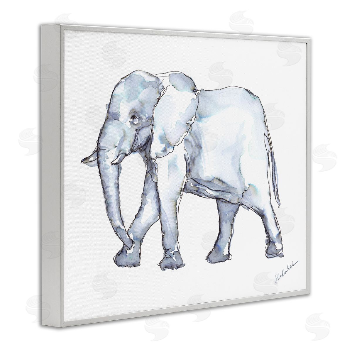 Kendra Shedenhelm Elephant Walking Casual Watercolor Sketch  White Framed Giclee Wall Art Print