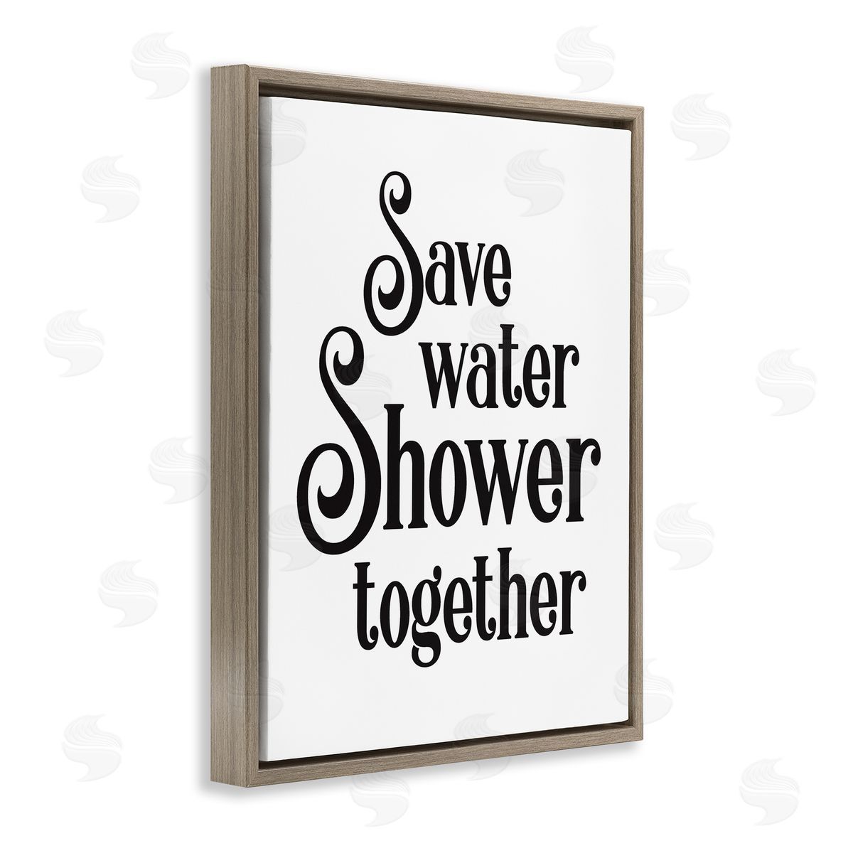 Lettered and Lined Shower Together Humorous Bathroom Typography Casual Sign Brown Floating Frame Canvas Wall Art Print