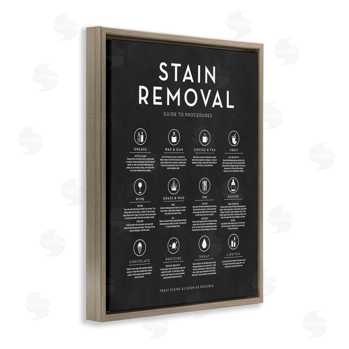 Lettered and Lined Various Stain Removal Procedures Laundry Diagram Chart  Brown Floating Frame Canvas Wall Art Print