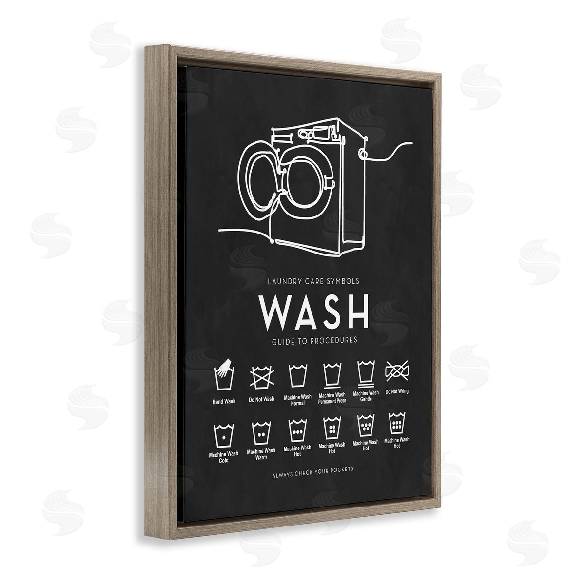 Lettered and Lined Laundry Care Symbols Diagram Washing Machine Chart Brown Floating Frame Canvas Wall Art Print