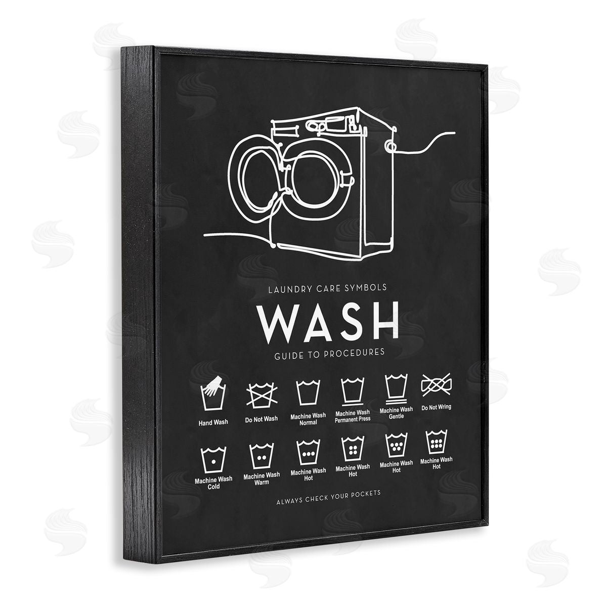 Lettered and Lined Laundry Care Symbols Diagram Washing Machine Chart Black Framed Giclee Wall Art Print