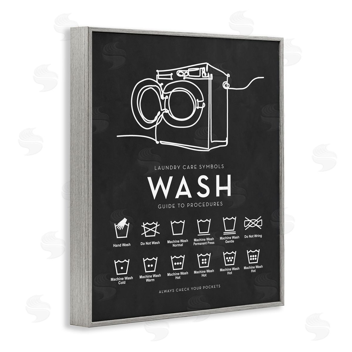 Lettered and Lined Laundry Care Symbols Diagram Washing Machine Chart Gray Framed Giclee Wall Art Print