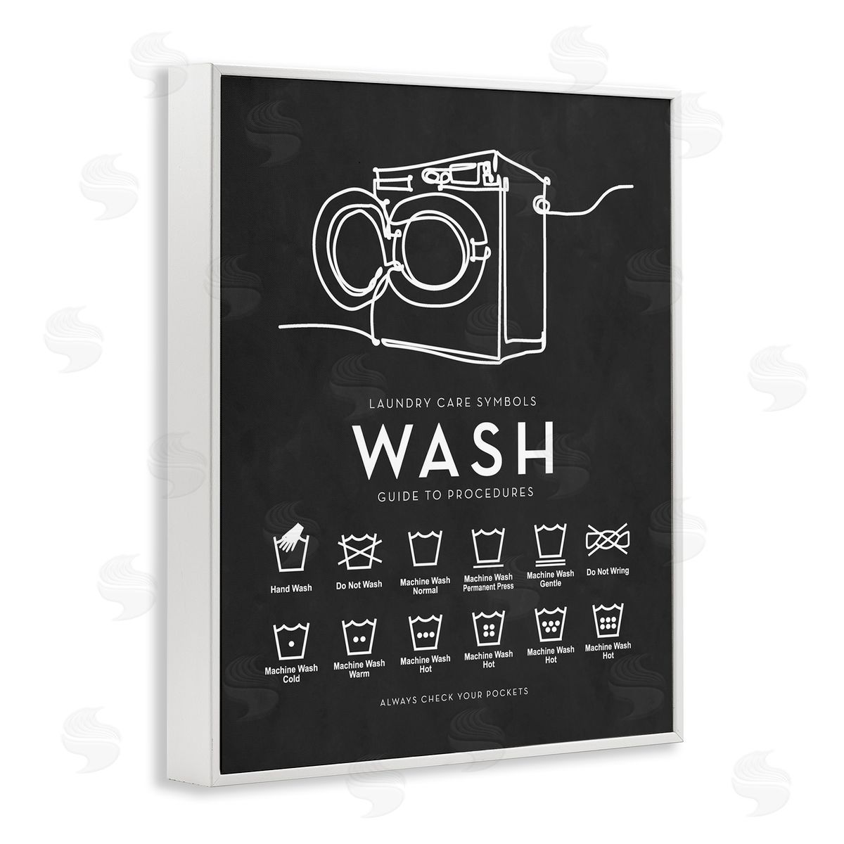 Lettered and Lined Laundry Care Symbols Diagram Washing Machine Chart White Framed Giclee Wall Art Print