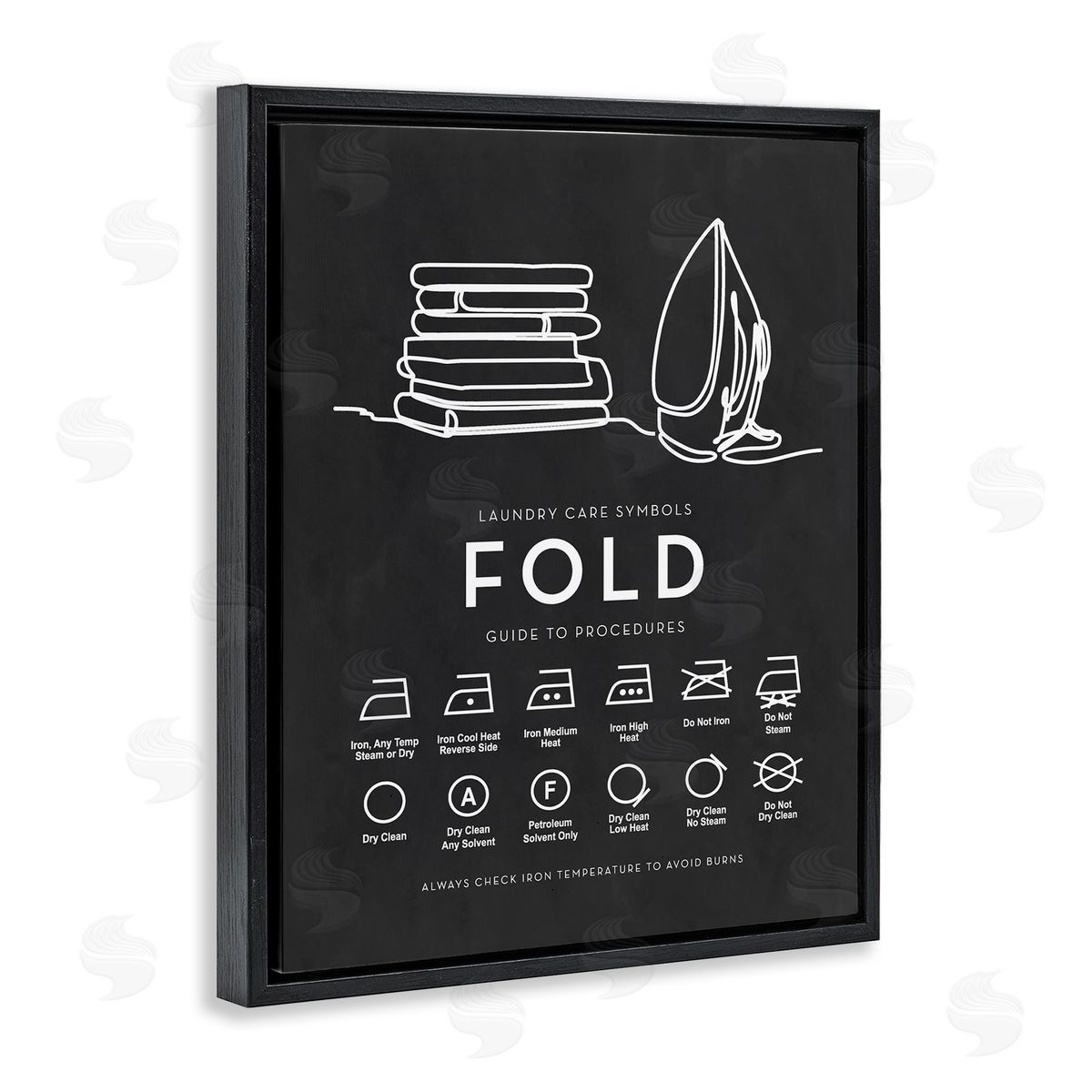 Lettered and Lined Laundry Diagram Symbols Chart Ironing Folding Guide Black Floating Frame Canvas Wall Art Print
