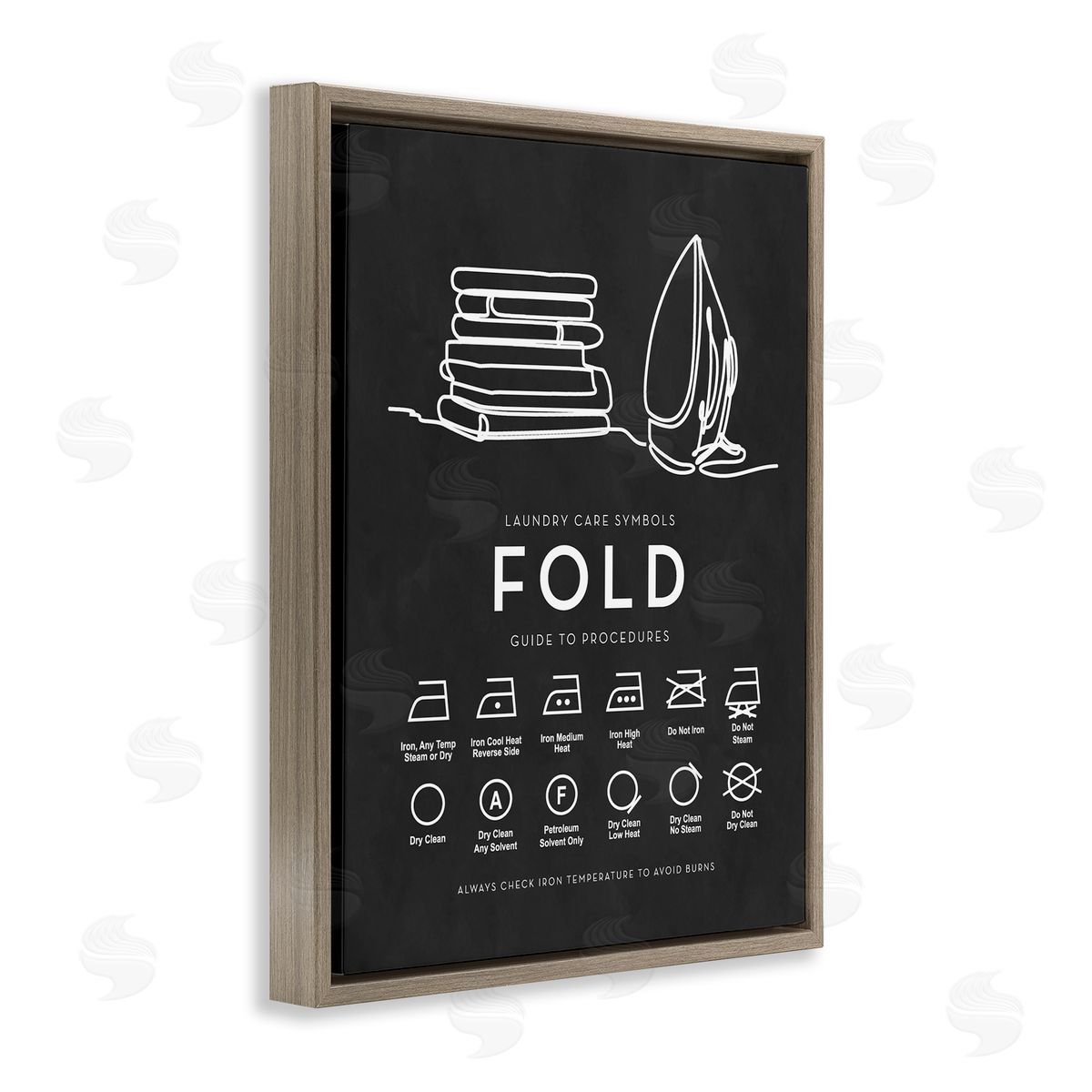 Lettered and Lined Laundry Diagram Symbols Chart Ironing Folding Guide Brown Floating Frame Canvas Wall Art Print