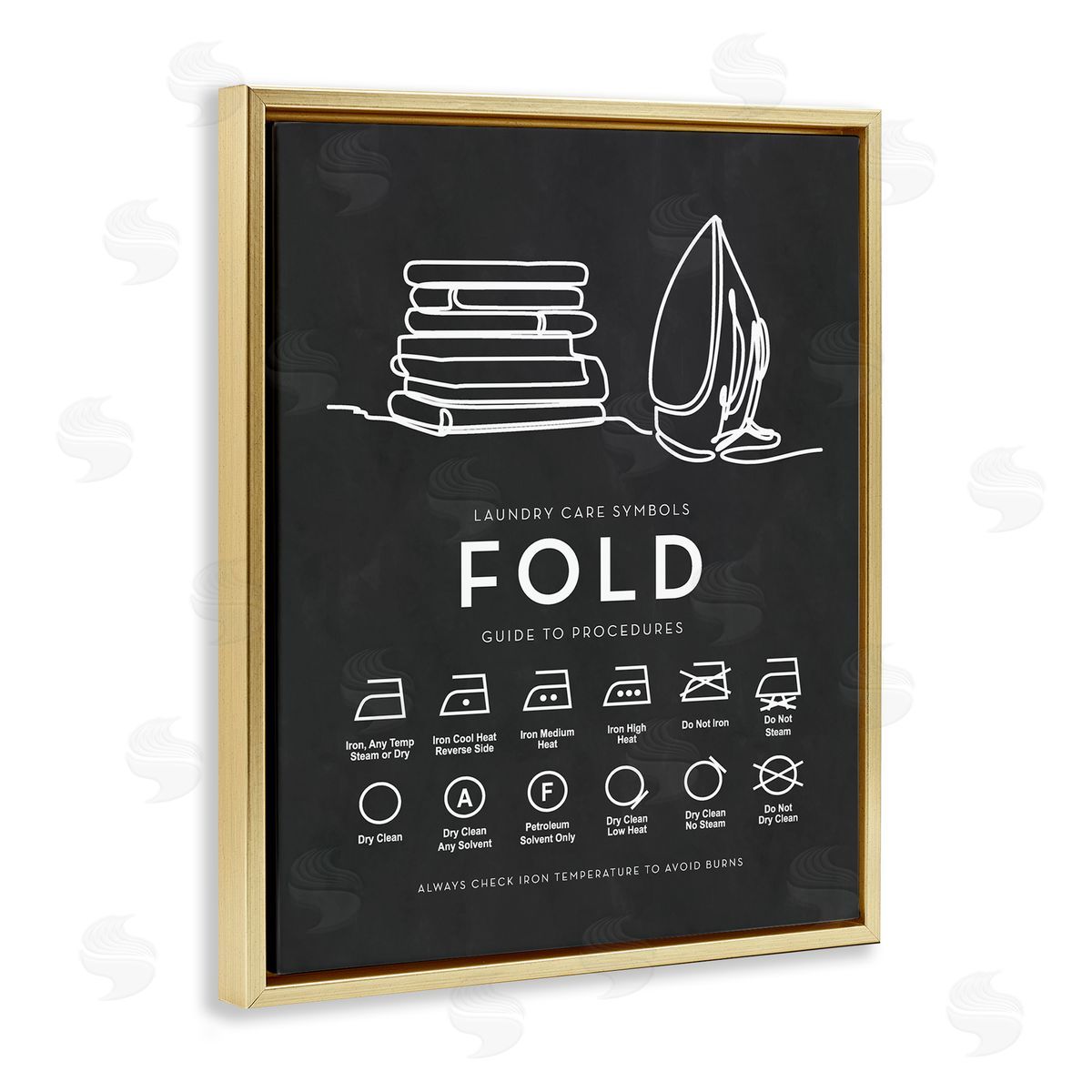Lettered and Lined Laundry Diagram Symbols Chart Ironing Folding Guide Gold Floating Frame Canvas Wall Art Print