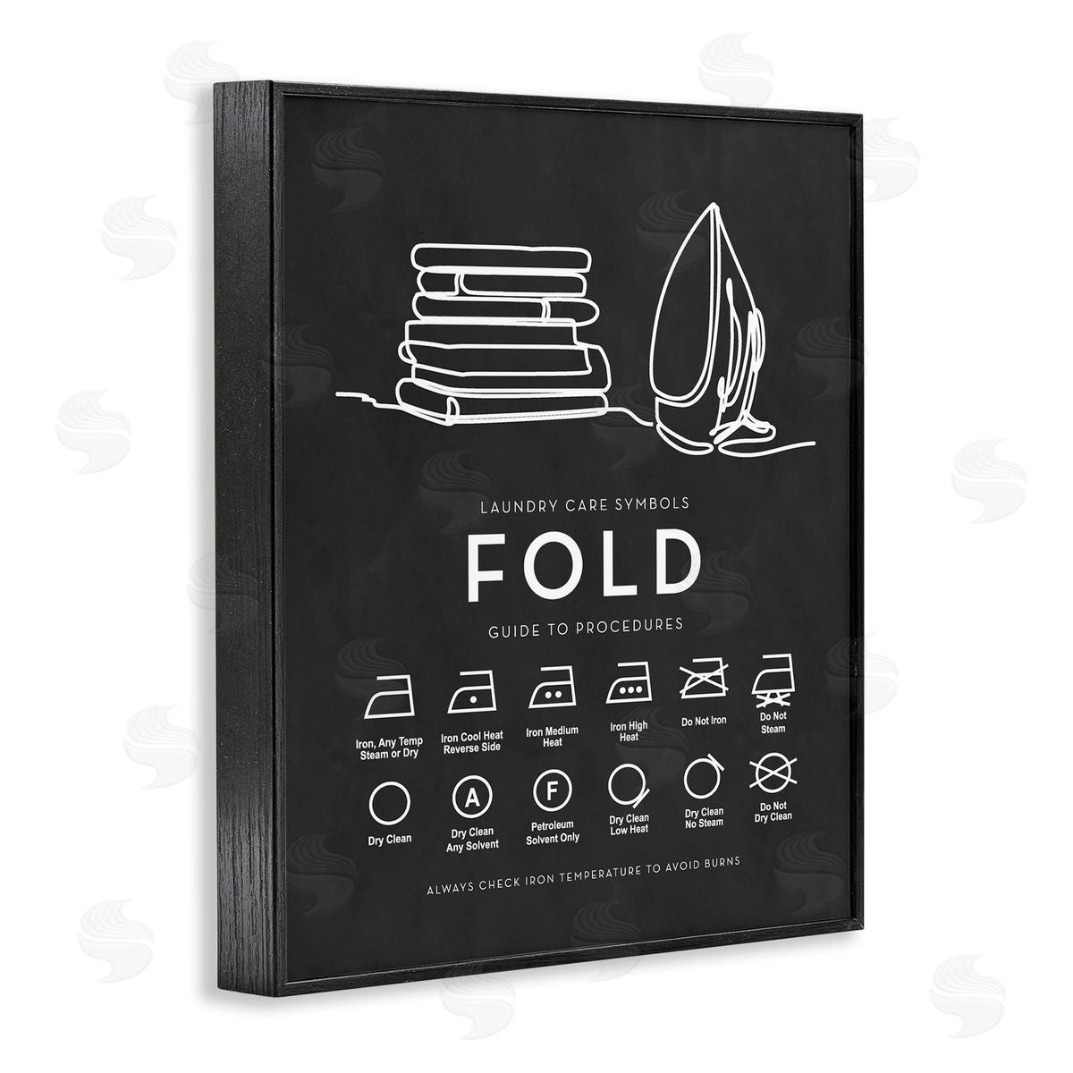 Lettered and Lined Laundry Diagram Symbols Chart Ironing Folding Guide Black Framed Giclee Wall Art Print