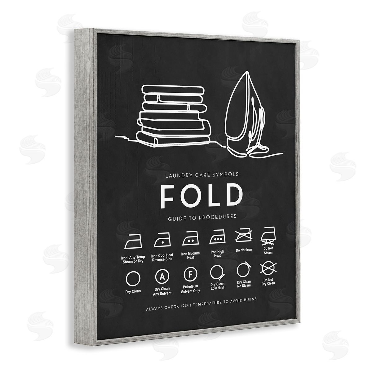 Lettered and Lined Laundry Diagram Symbols Chart Ironing Folding Guide Gray Framed Giclee Wall Art Print