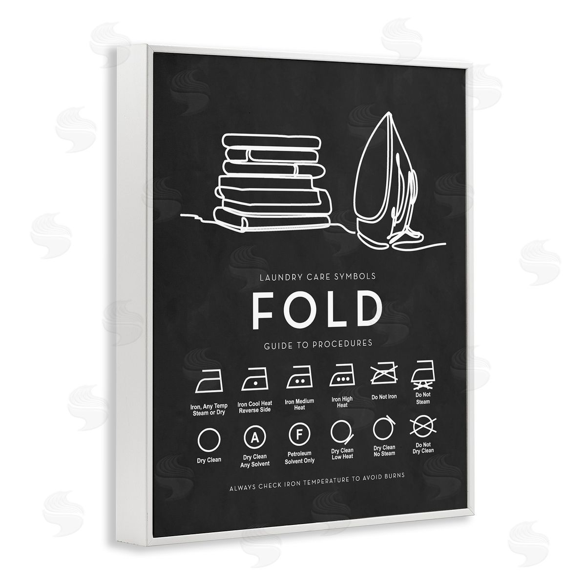 Lettered and Lined Laundry Diagram Symbols Chart Ironing Folding Guide White Framed Giclee Wall Art Print