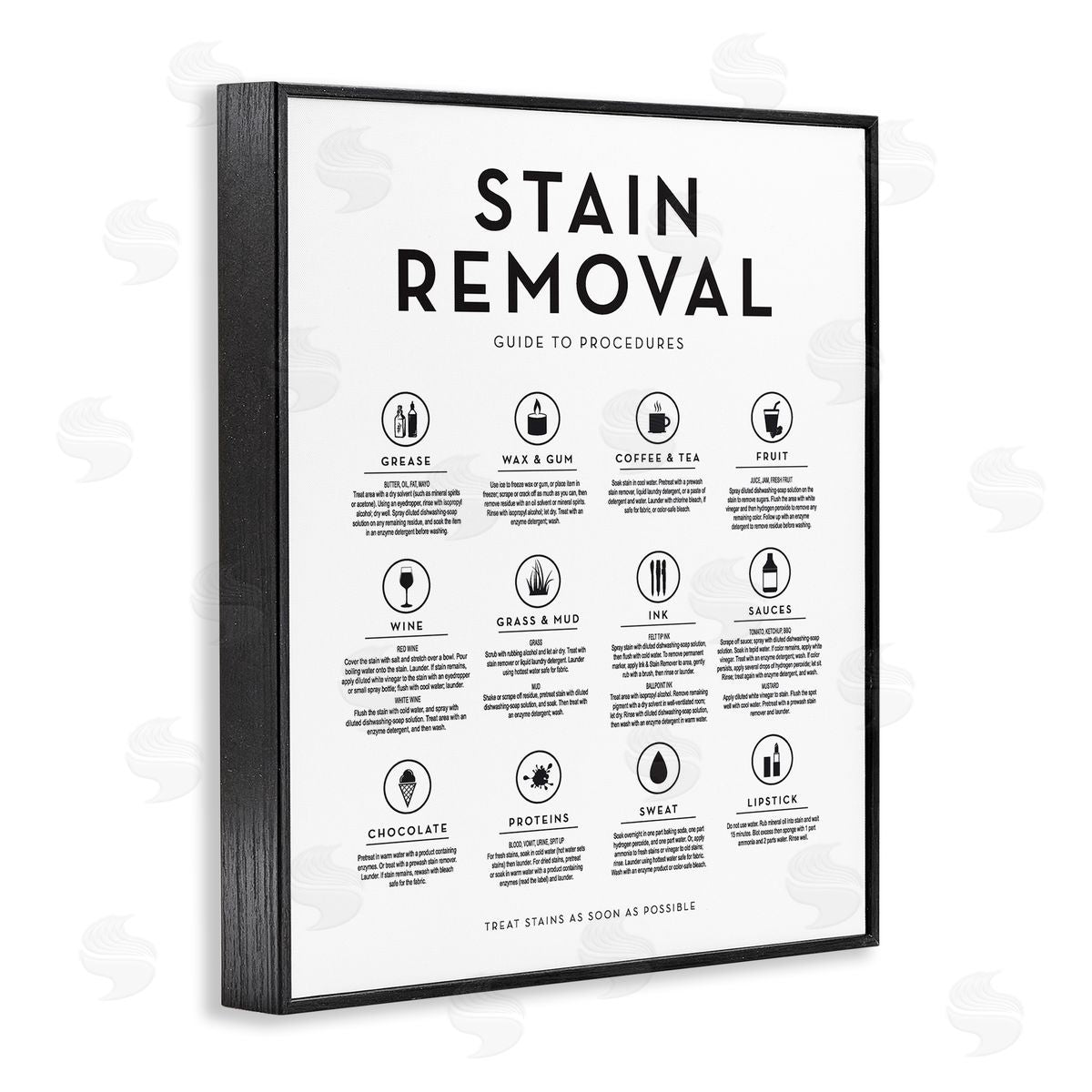 Lettered and Lined Laundry Stain Removal Guide Helpful Symbols Chart  Black Framed Giclee Wall Art Print