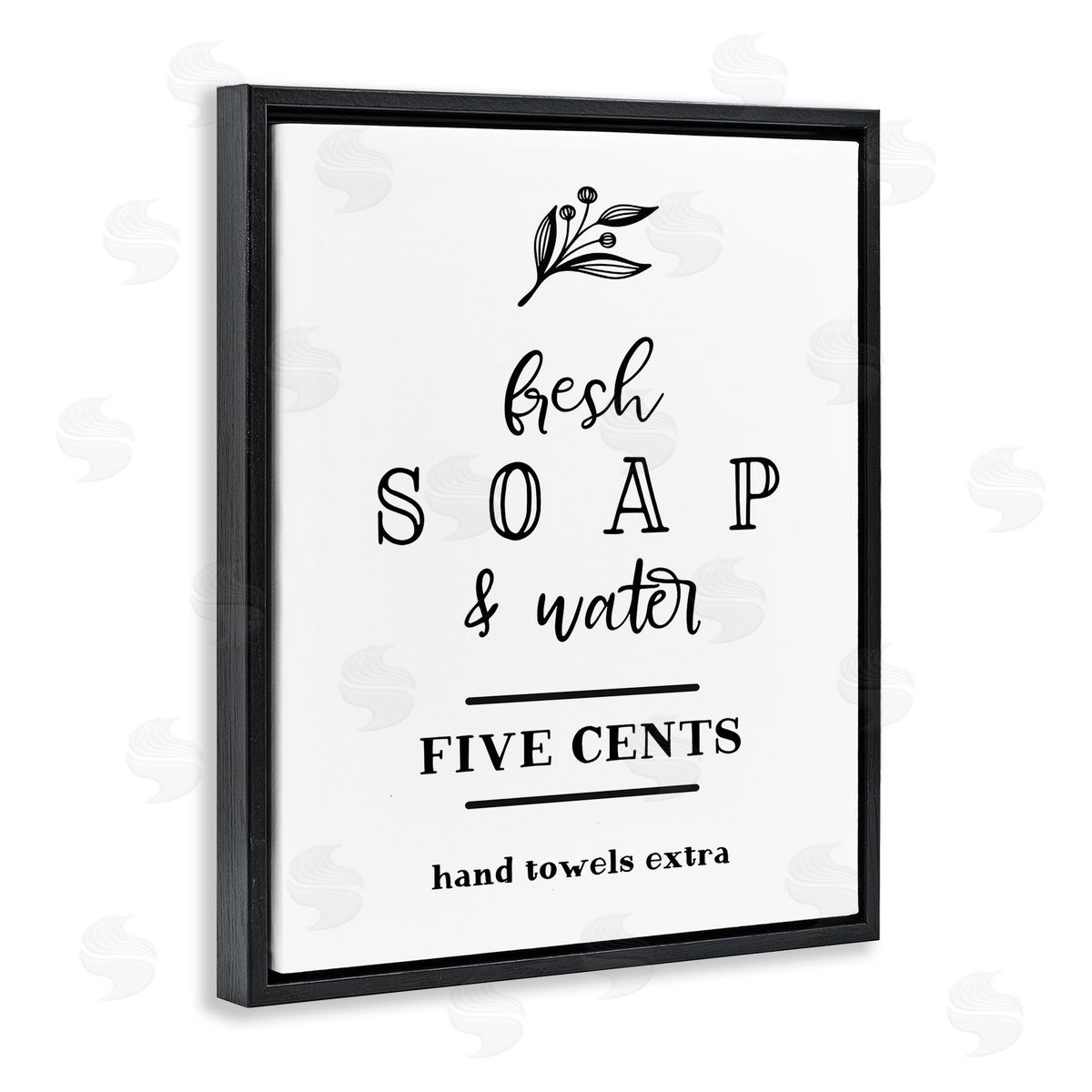 Lettered and Lined Fresh Soap & Water Bathroom Washing Botanical Symbol Black Floating Frame Canvas Wall Art Print