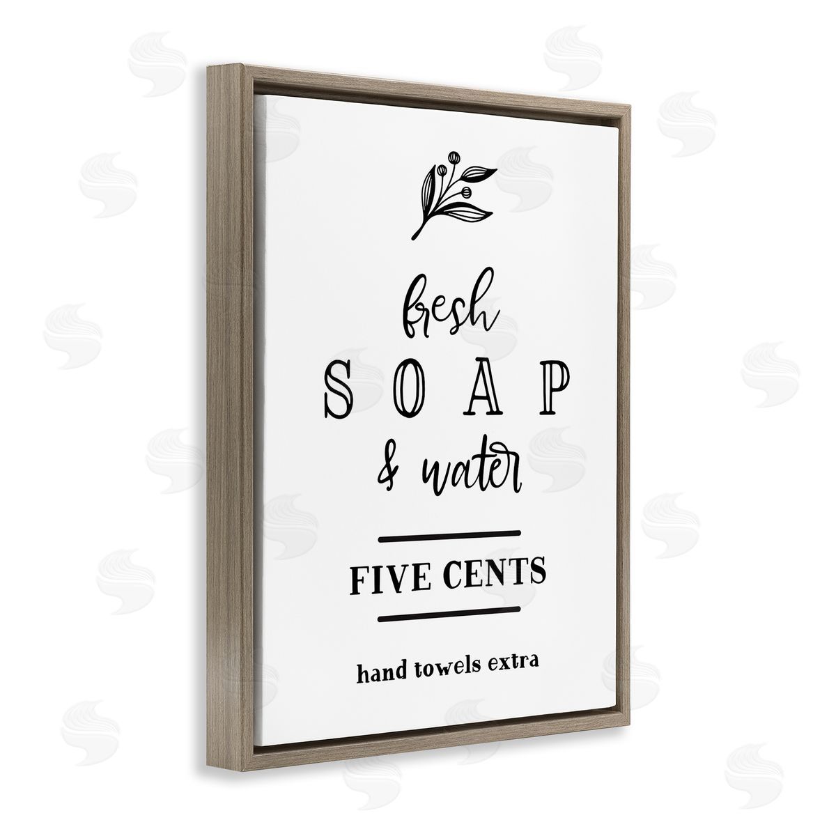 Lettered and Lined Fresh Soap & Water Bathroom Washing Botanical Symbol Brown Floating Frame Canvas Wall Art Print