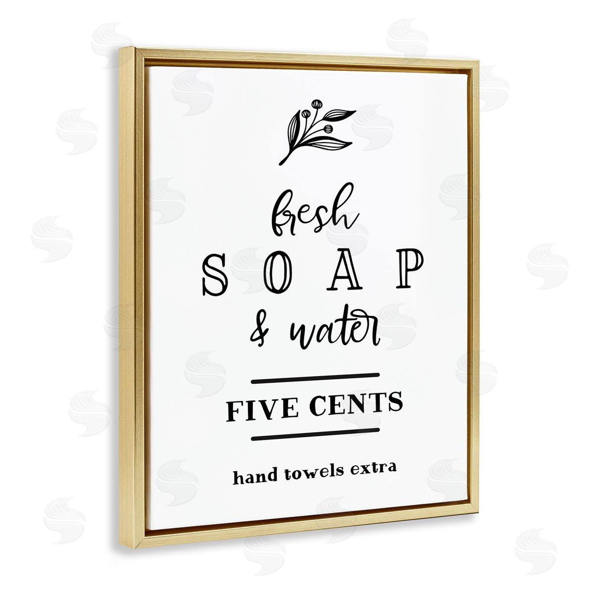 Lettered and Lined Fresh Soap & Water Bathroom Washing Botanical Symbol Gold Floating Frame Canvas Wall Art Print