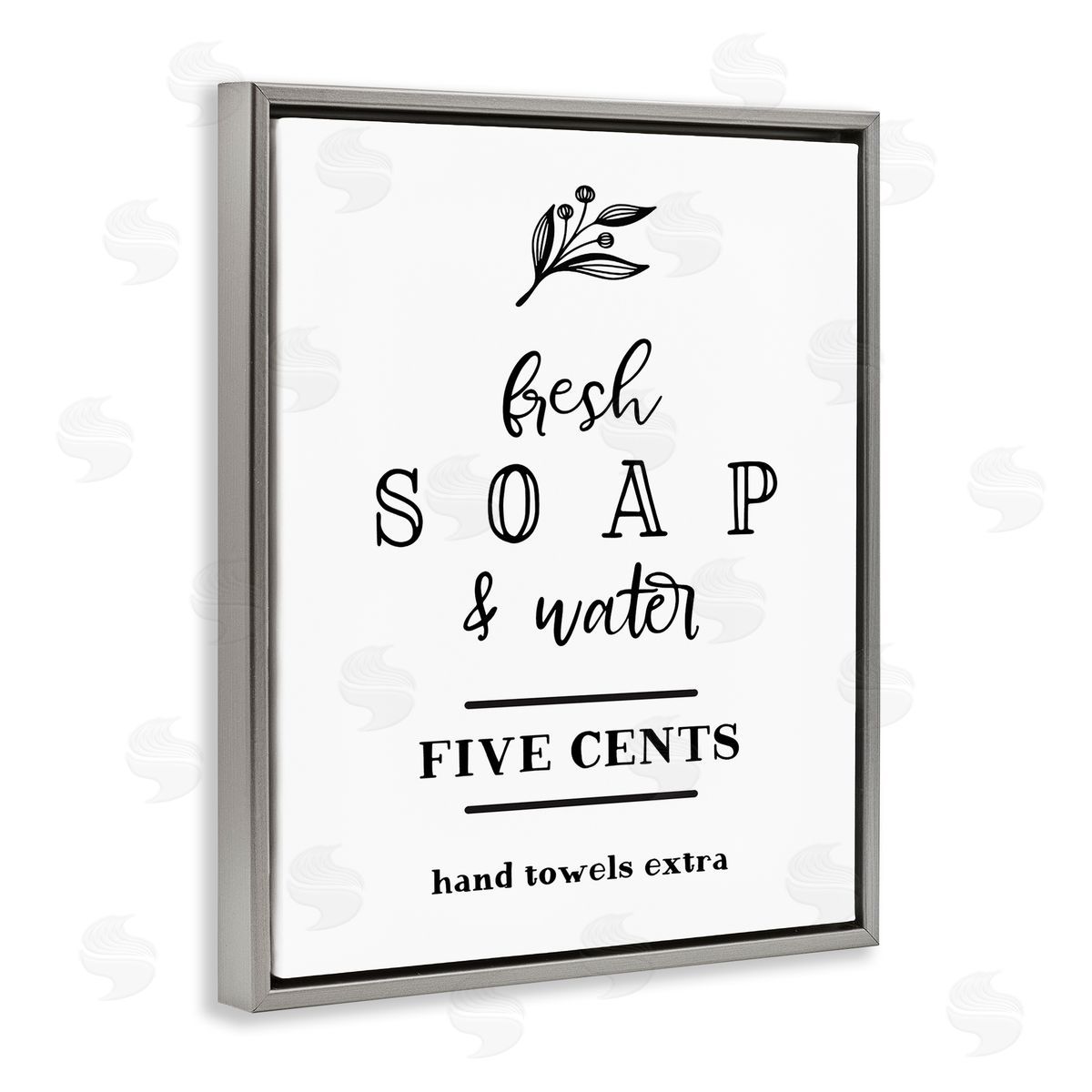 Lettered and Lined Fresh Soap & Water Bathroom Washing Botanical Symbol Gray Floating Frame Canvas Wall Art Print