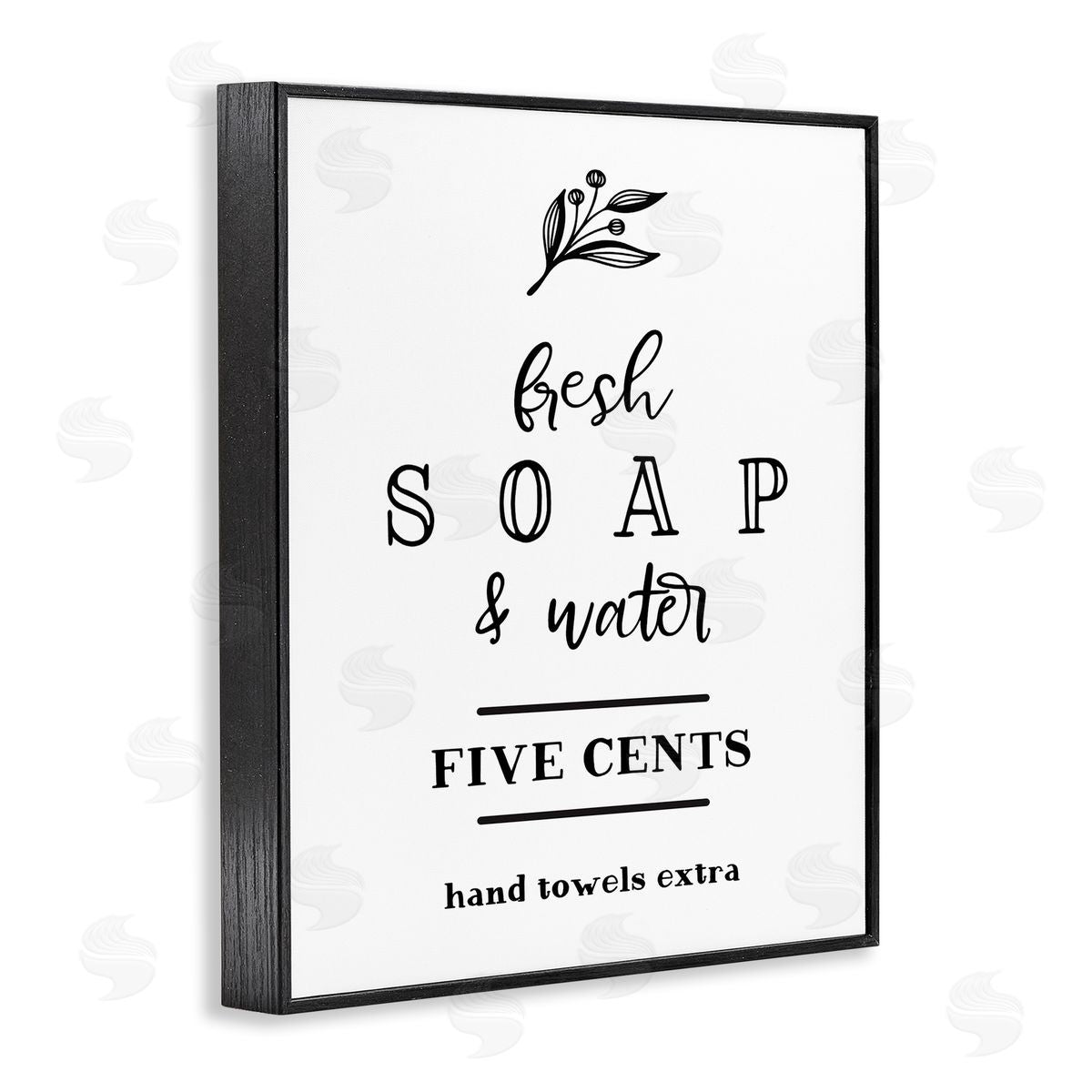 Lettered and Lined Fresh Soap & Water Bathroom Washing Botanical Symbol Black Framed Giclee Wall Art Print
