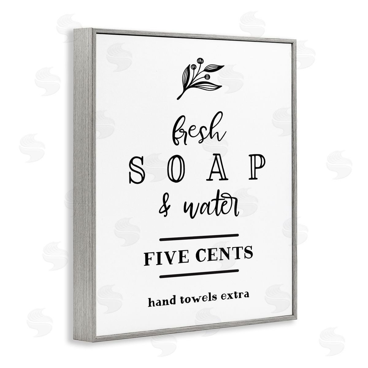 Lettered and Lined Fresh Soap & Water Bathroom Washing Botanical Symbol Gray Framed Giclee Wall Art Print