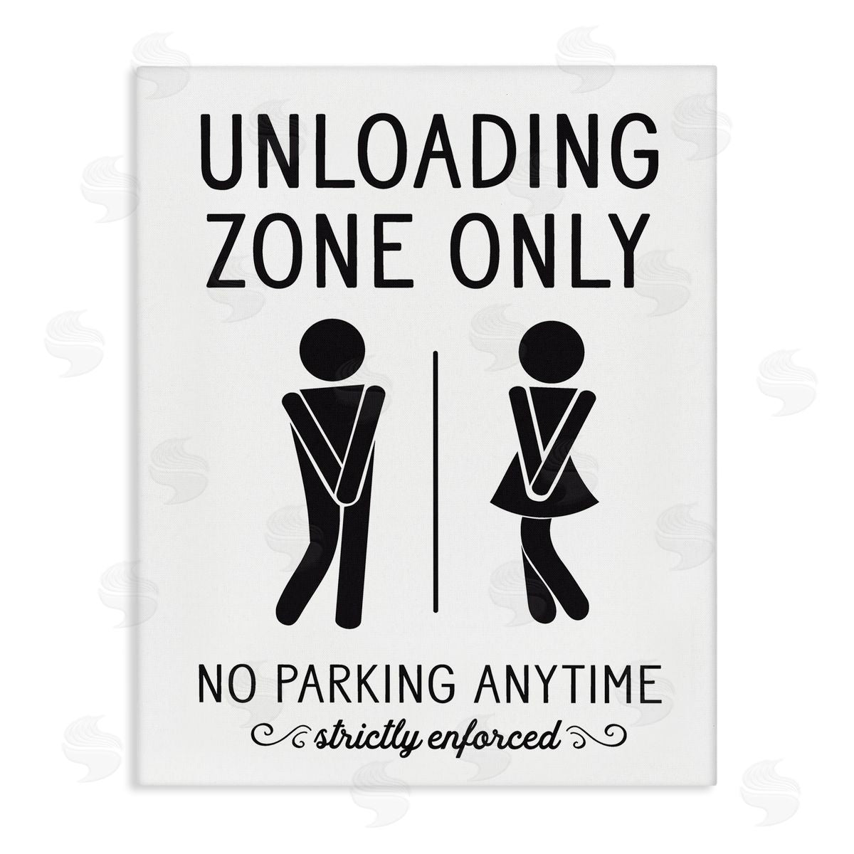 Lettered and Lined Unloading Zone Witty Bathroom Symbols Casual Sign Stretched Canvas Wall Art Print