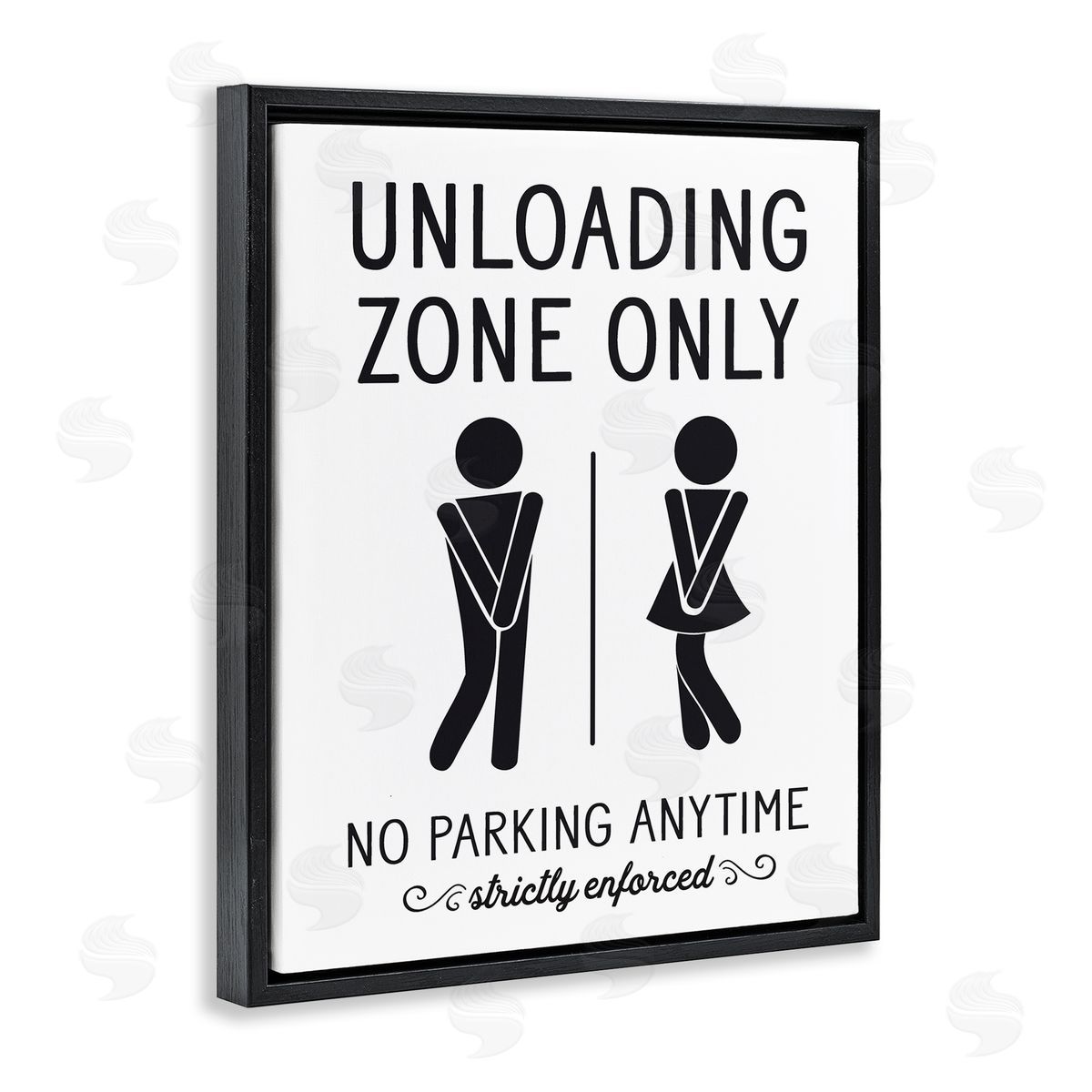 Lettered and Lined Unloading Zone Witty Bathroom Symbols Casual Sign Black Floating Frame Canvas Wall Art Print
