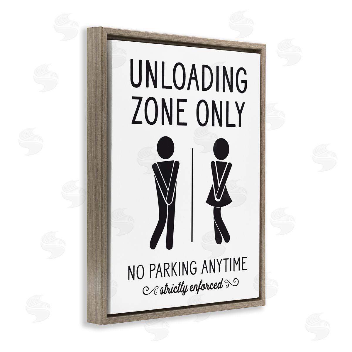 Lettered and Lined Unloading Zone Witty Bathroom Symbols Casual Sign Brown Floating Frame Canvas Wall Art Print
