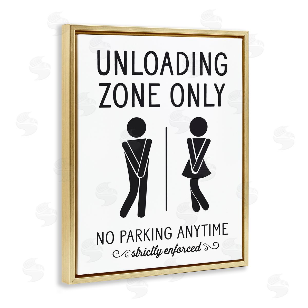 Lettered and Lined Unloading Zone Witty Bathroom Symbols Casual Sign Gold Floating Frame Canvas Wall Art Print