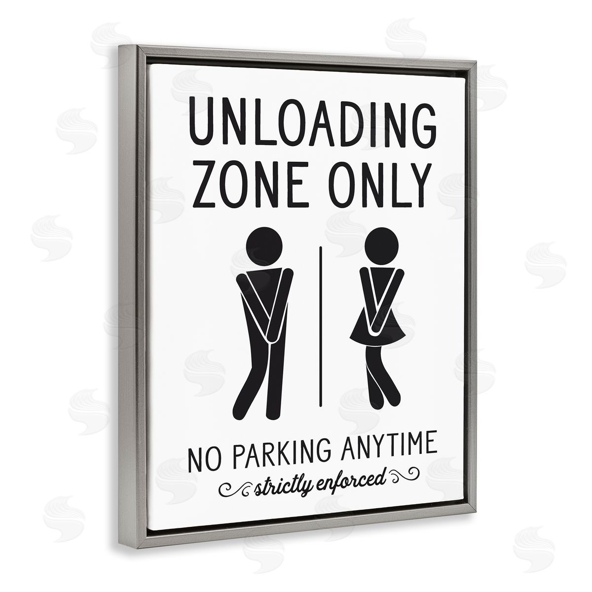Lettered and Lined Unloading Zone Witty Bathroom Symbols Casual Sign Gray Floating Frame Canvas Wall Art Print