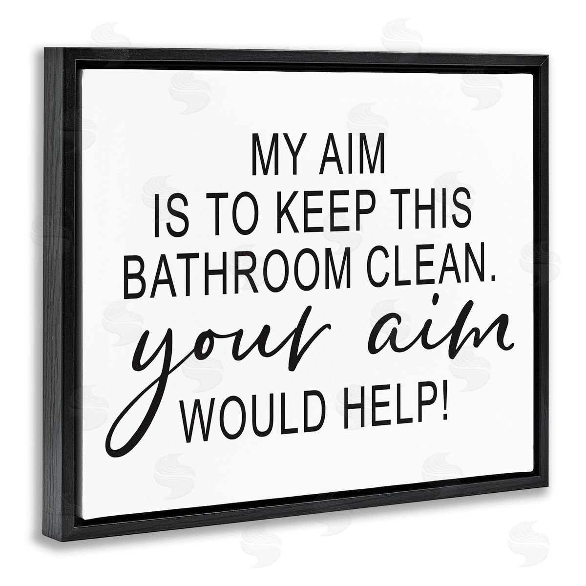 Lettered and Lined Bathroom Aim Humorous Typography Washroom Signage  Black Floating Frame Canvas Wall Art Print