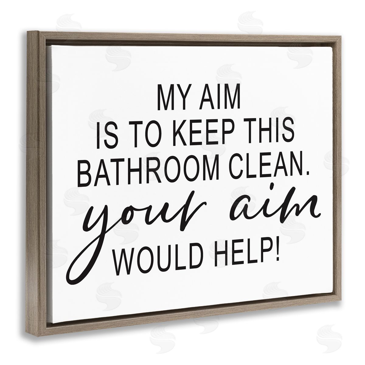 Lettered and Lined Bathroom Aim Humorous Typography Washroom Signage  Brown Floating Frame Canvas Wall Art Print