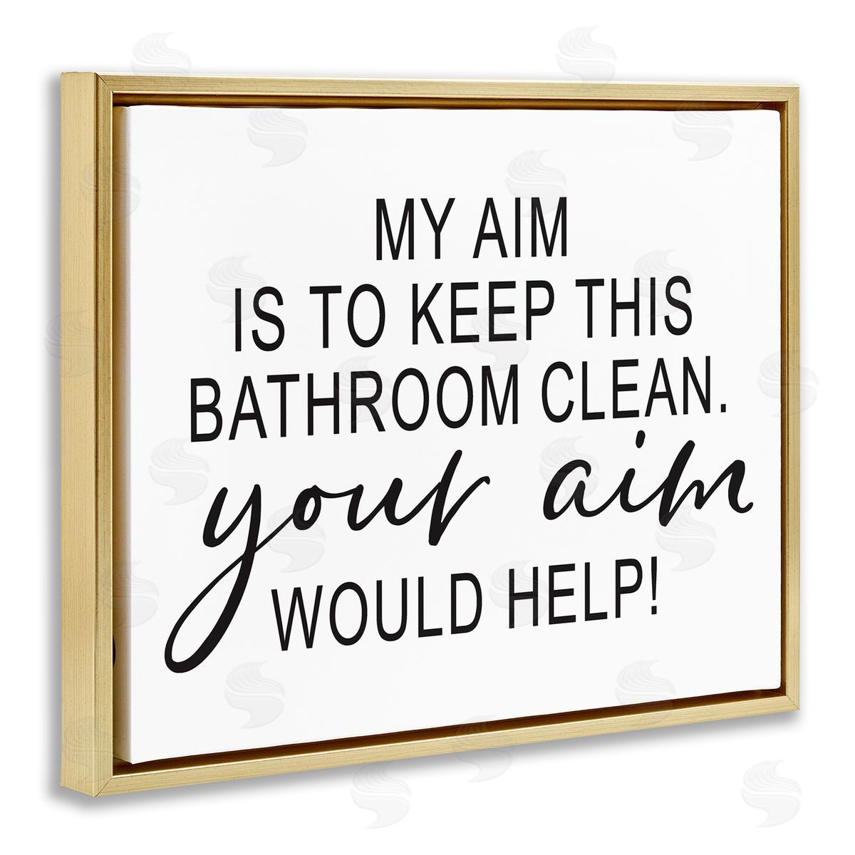 Lettered and Lined Bathroom Aim Humorous Typography Washroom Signage  Gold Floating Frame Canvas Wall Art Print