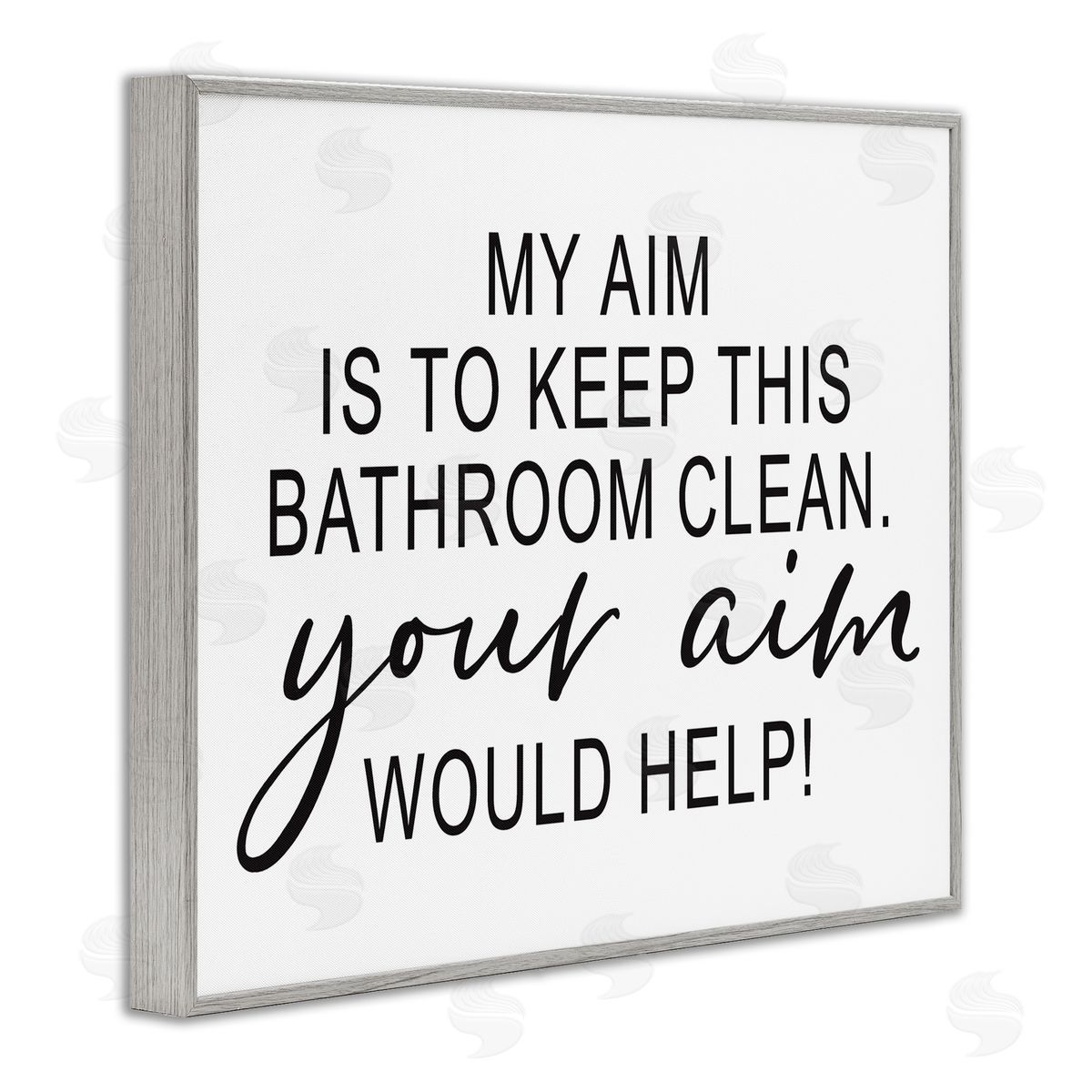 Lettered and Lined Bathroom Aim Humorous Typography Washroom Signage  Gray Framed Giclee Wall Art Print