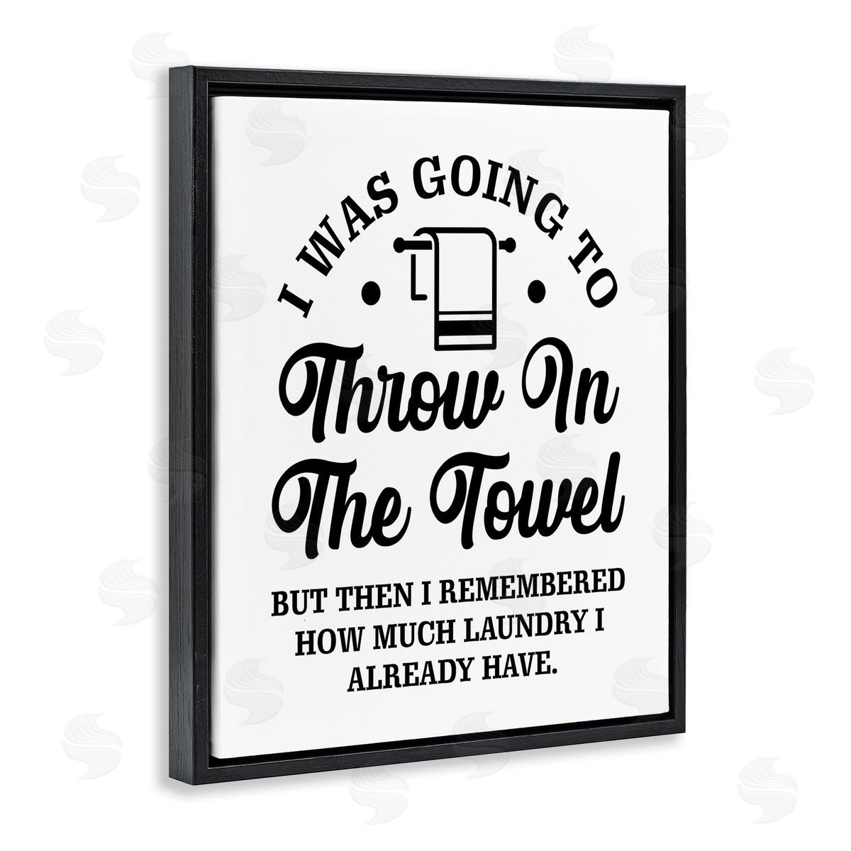Lettered and Lined Throw In The Towel Humorous Laundry Joke Text Phrase Black Floating Frame Canvas Wall Art Print