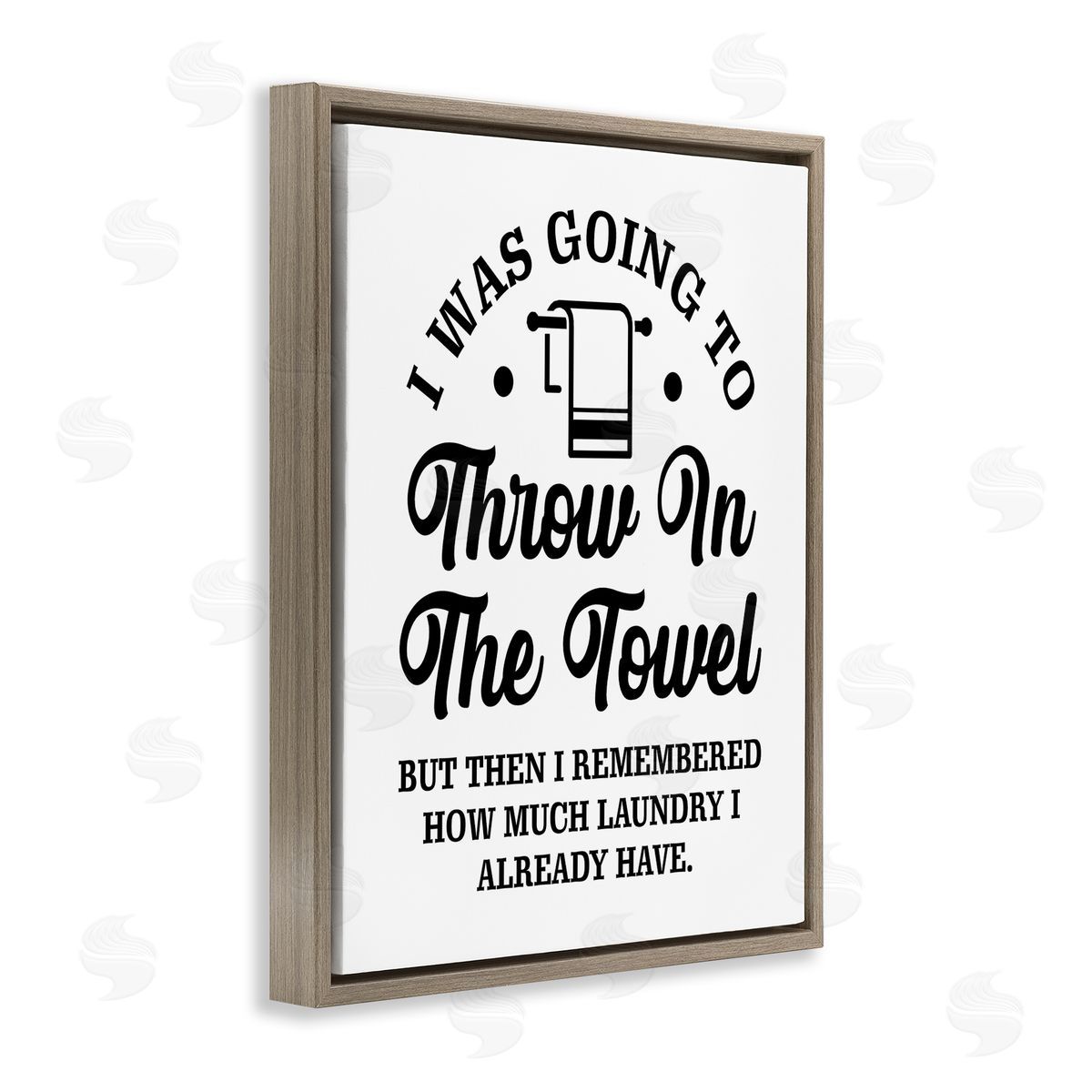 Lettered and Lined Throw In The Towel Humorous Laundry Joke Text Phrase Brown Floating Frame Canvas Wall Art Print