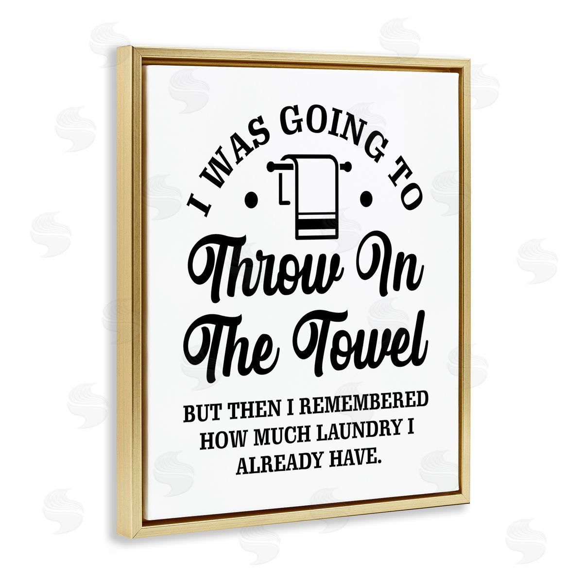 Lettered and Lined Throw In The Towel Humorous Laundry Joke Text Phrase Gold Floating Frame Canvas Wall Art Print