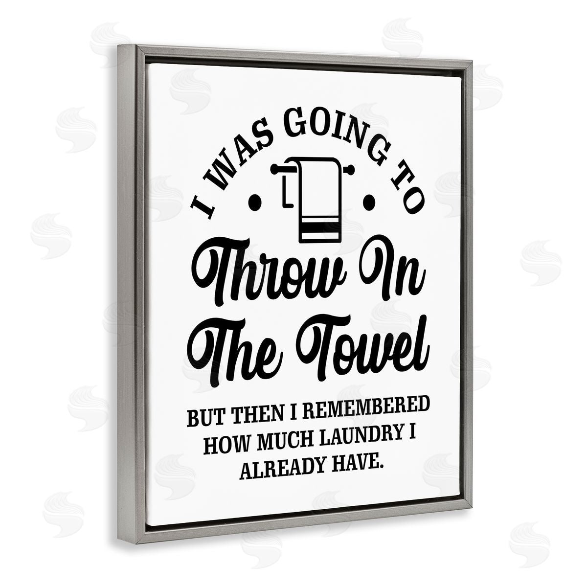 Lettered and Lined Throw In The Towel Humorous Laundry Joke Text Phrase Gray Floating Frame Canvas Wall Art Print