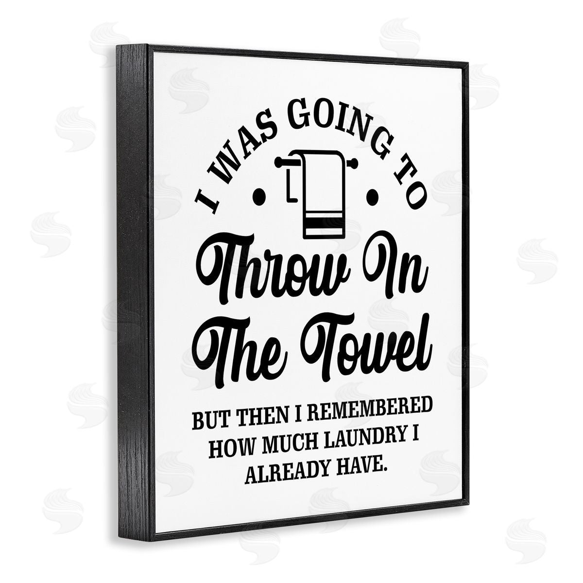 Lettered and Lined Throw In The Towel Humorous Laundry Joke Text Phrase Black Framed Giclee Wall Art Print