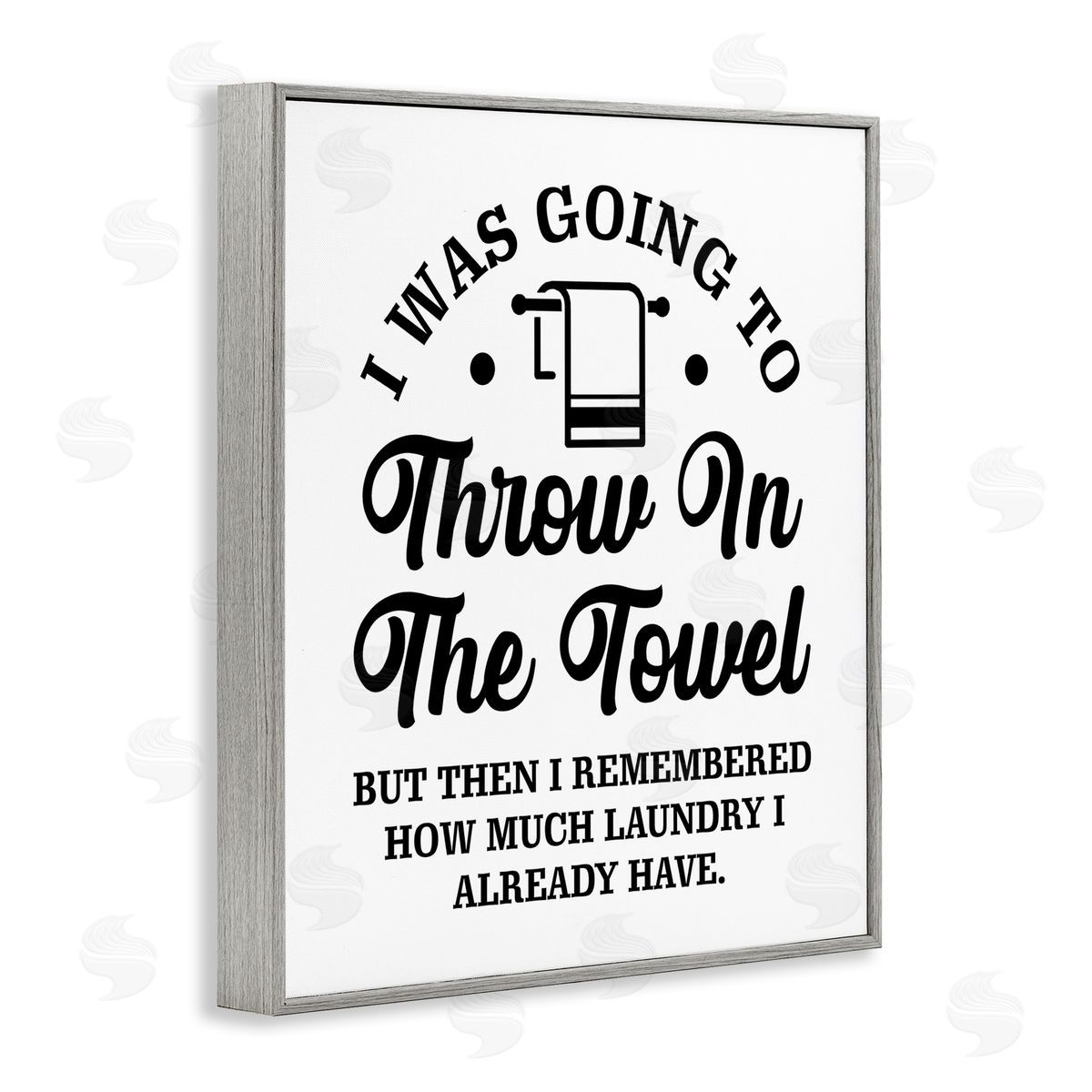 Lettered and Lined Throw In The Towel Humorous Laundry Joke Text Phrase Gray Framed Giclee Wall Art Print
