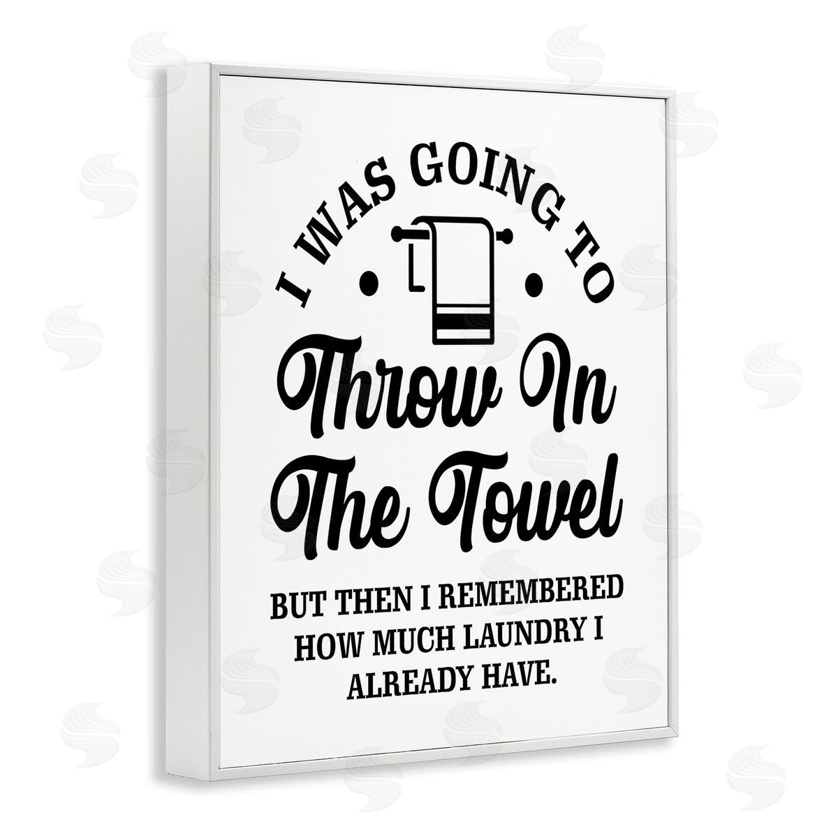 Lettered and Lined Throw In The Towel Humorous Laundry Joke Text Phrase White Framed Giclee Wall Art Print