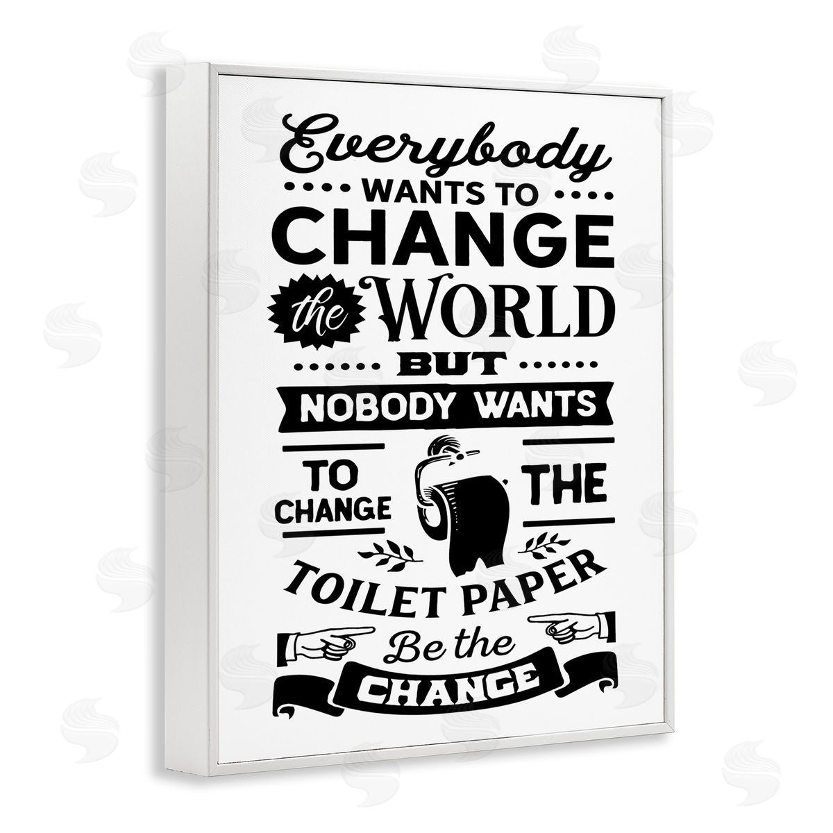 Lettered and Lined Be The Change Funny Toilet Paper Vintage Washroom White Framed Giclee Wall Art Print