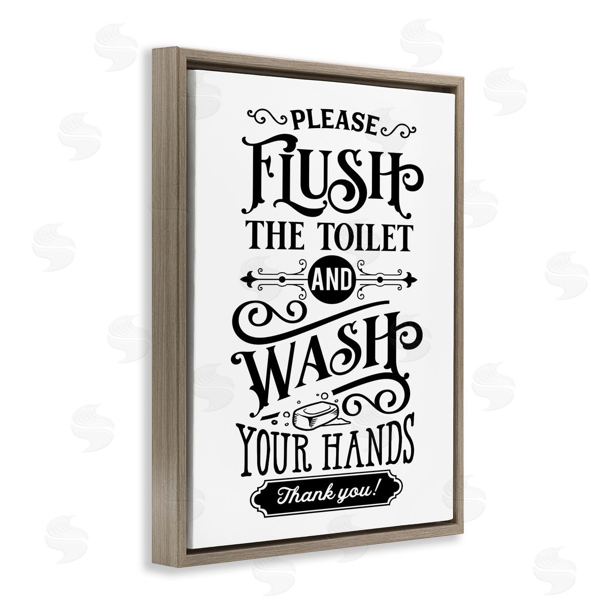 Lettered and Lined Flush & Wash Hands Vintage Text Typography Brown Floating Frame Canvas Wall Art Print