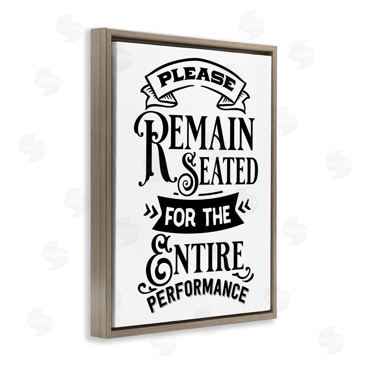 Lettered and Lined Please Remain Seated Humorous Vintage Bathroom Saying Brown Floating Frame Canvas Wall Art Print