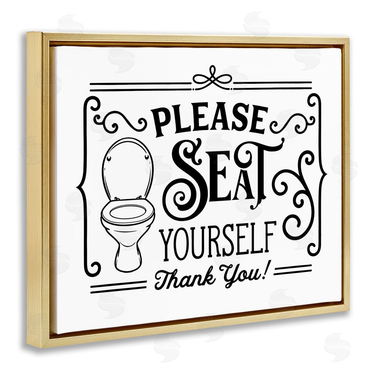 Lettered and Lined Seat Yourself Vintage Bathroom Toilet Gold Floating Frame Canvas Wall Art Print