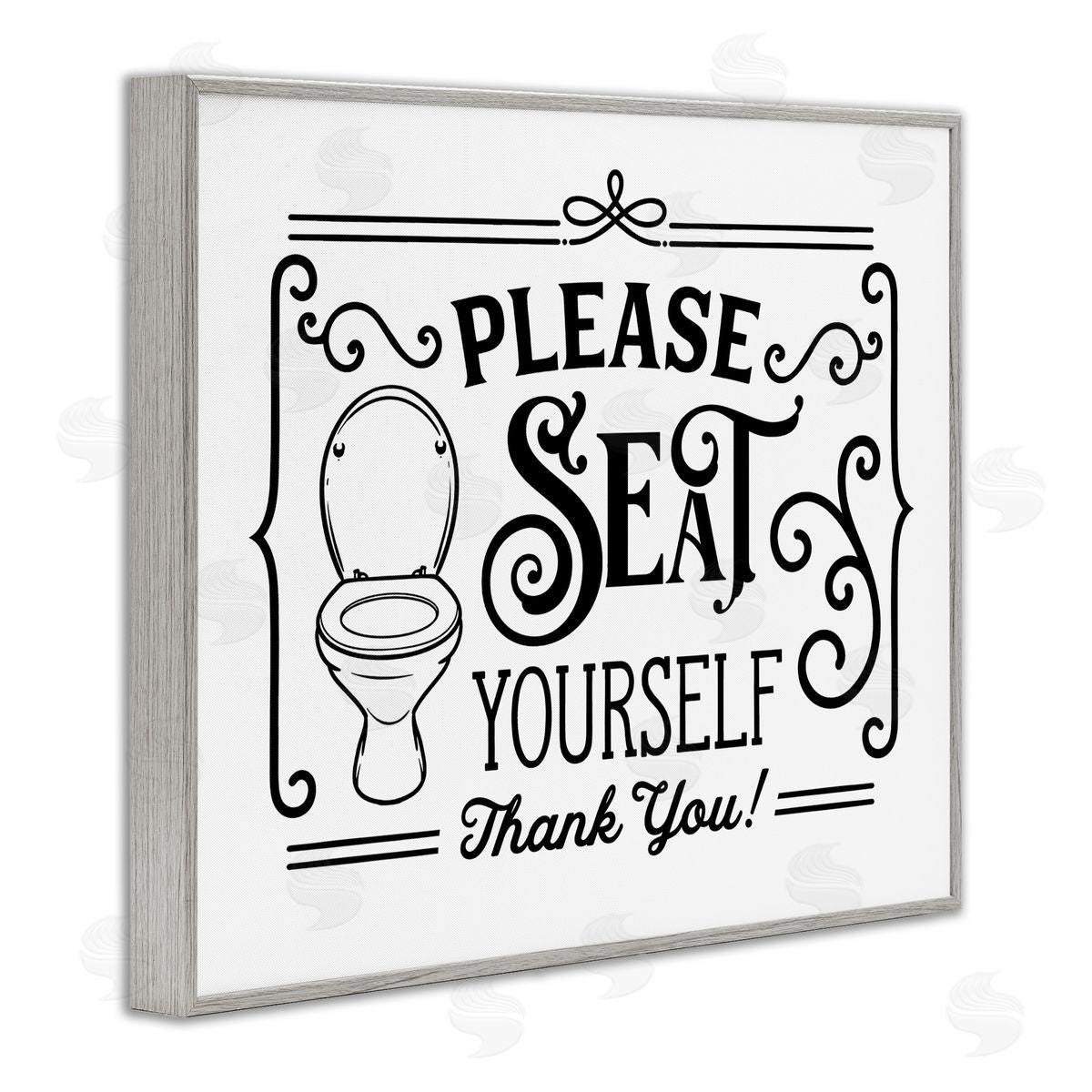 Lettered and Lined Seat Yourself Vintage Bathroom Toilet Gray Framed Giclee Wall Art Print