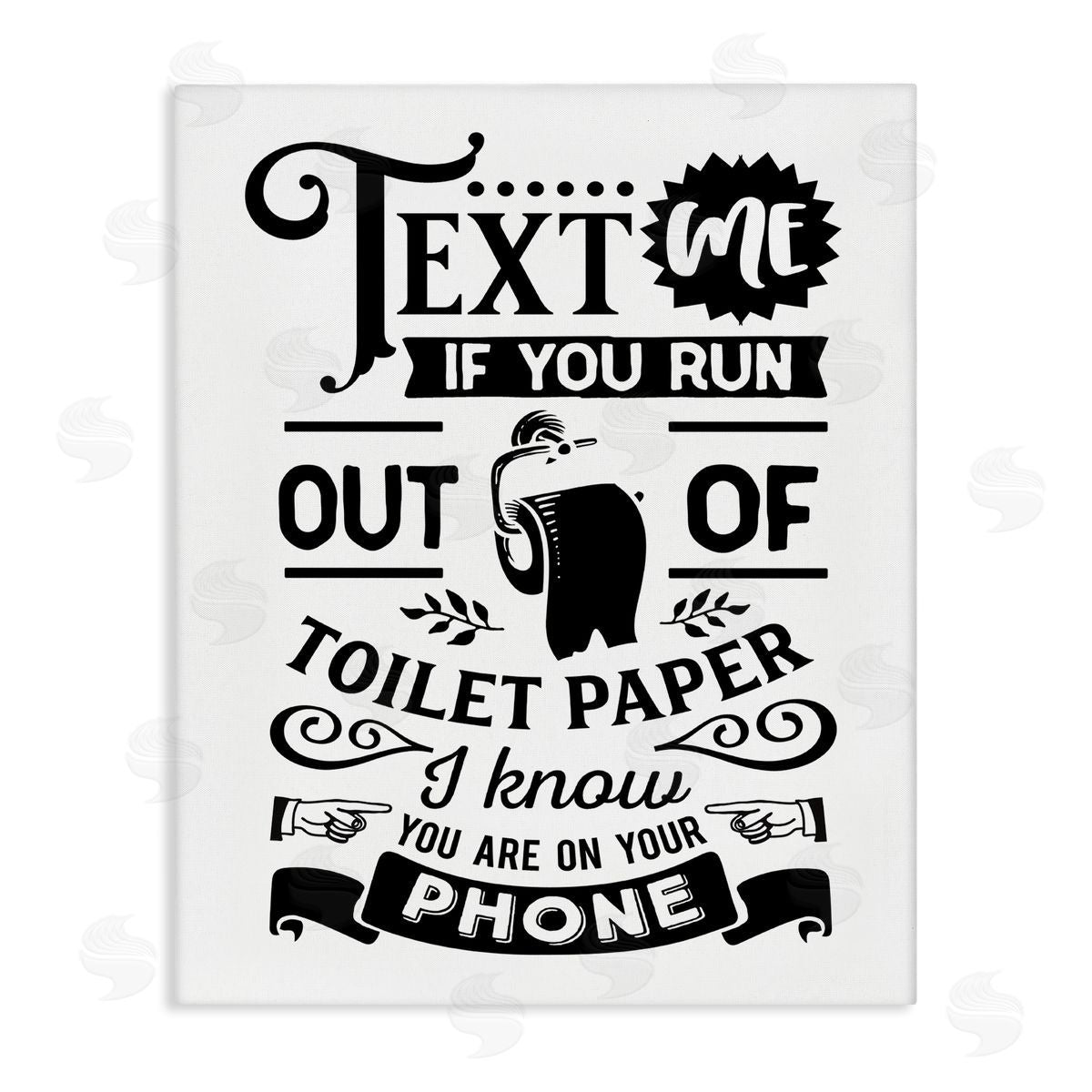 Lettered and Lined Text For Toilet Paper Vintage Text Bathroom Sign Stretched Canvas Wall Art Print