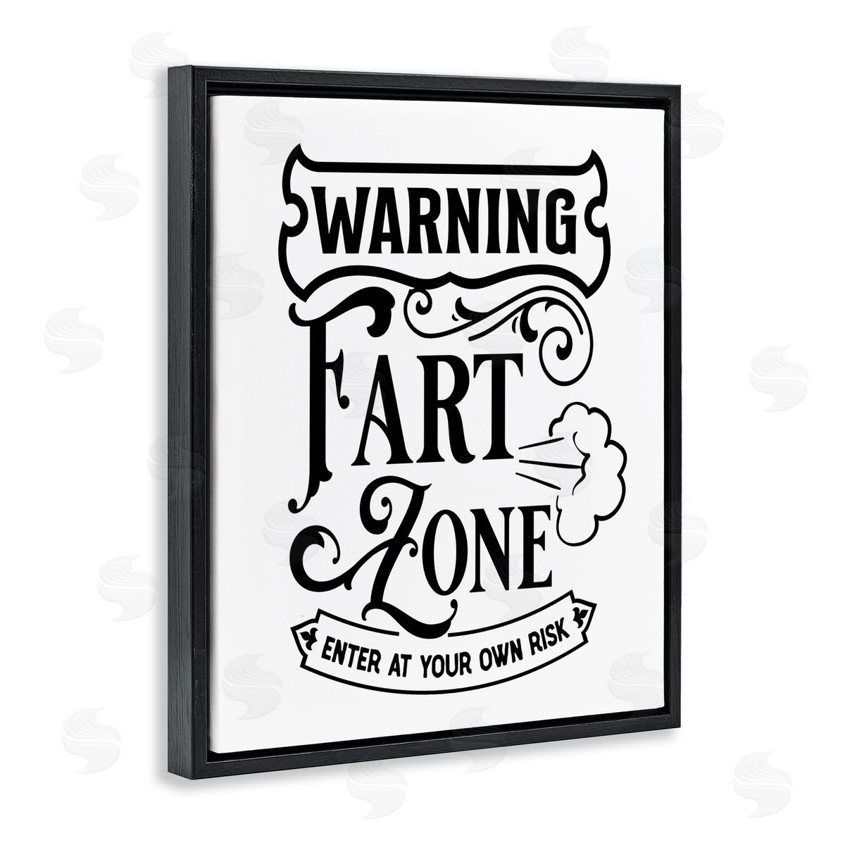 Lettered and Lined Warning Fart Zone Funny Bathroom Vintage  Black Floating Frame Canvas Wall Art Print