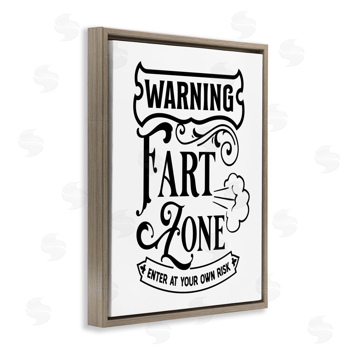 Lettered and Lined Warning Fart Zone Funny Bathroom Vintage  Brown Floating Frame Canvas Wall Art Print